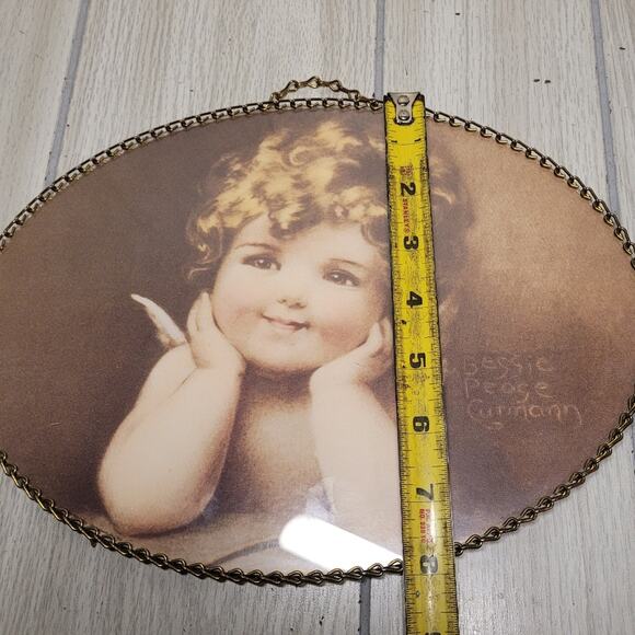 Vtg Bessie Pease Gutmann Framed Print Of Baby Angel W/Chain Edge & Hanger 8x11 - Picture 4 of 7